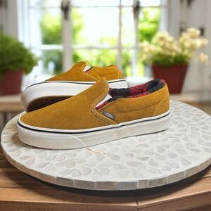 Vans Classic Slip-On Suede Cozy Hug Sherpa Lined Plaid Skate Shoes Mens 6 Womens